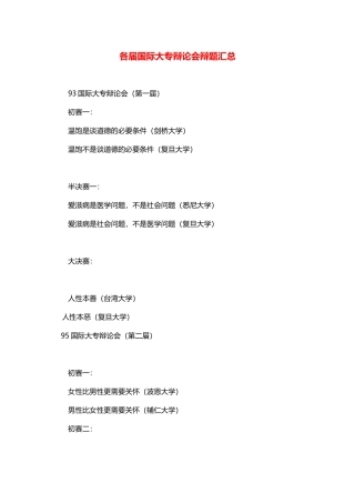 各届国际大专辩论会辩题汇总