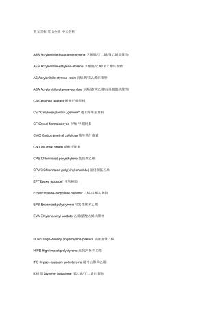 各种塑料英文简称