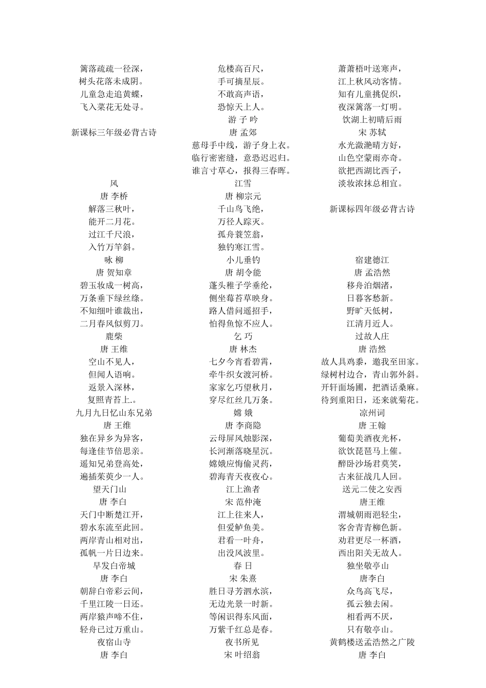 各年级必背古诗词内容_第2页