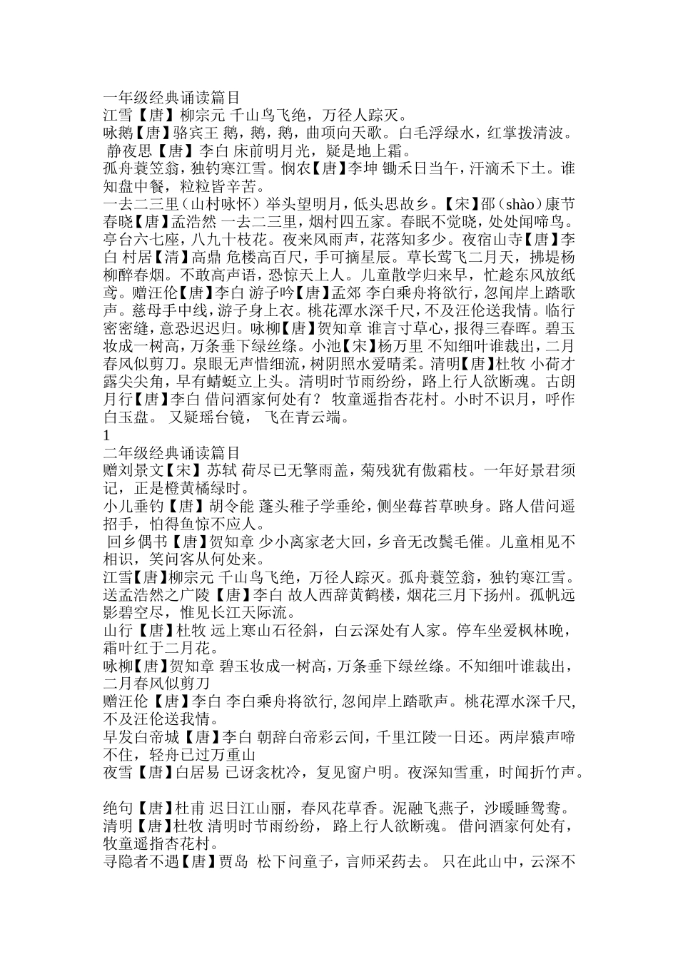 各年级经典诵读篇目_第1页