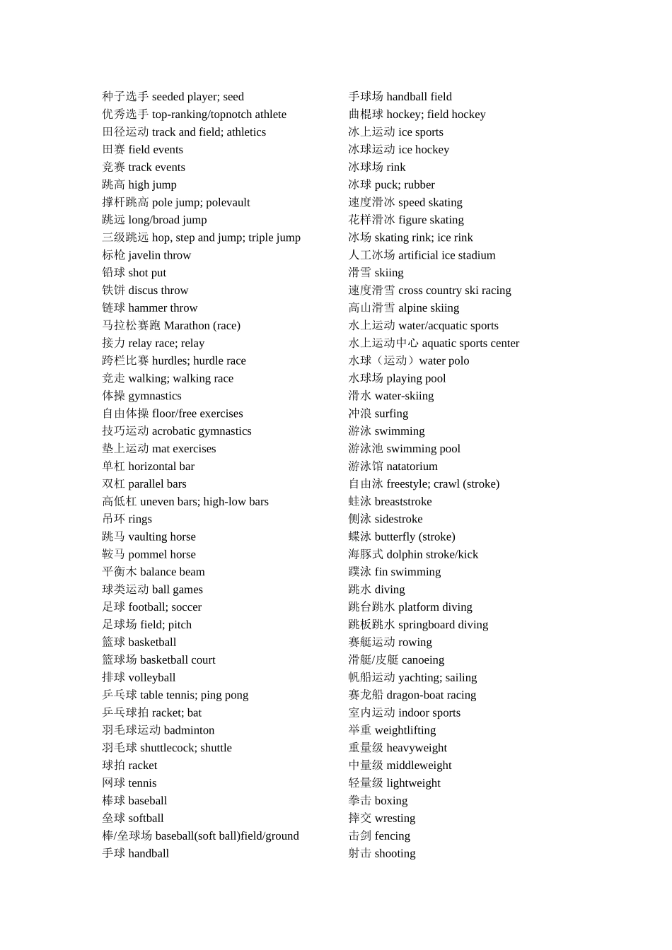 各种体育运动的英语名称_第3页