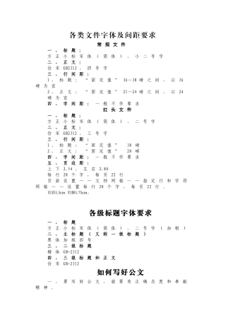 各类文件字体及间距要求