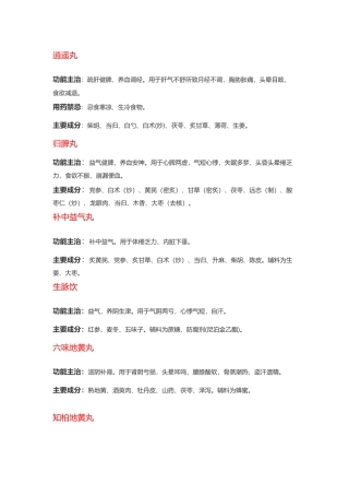 各种中成药的功效