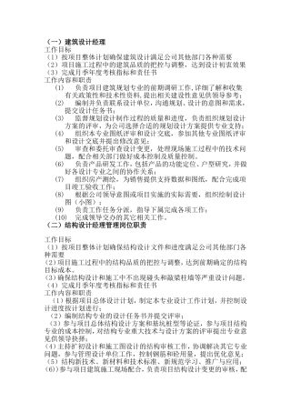 各专业设计经理职责及工作内容