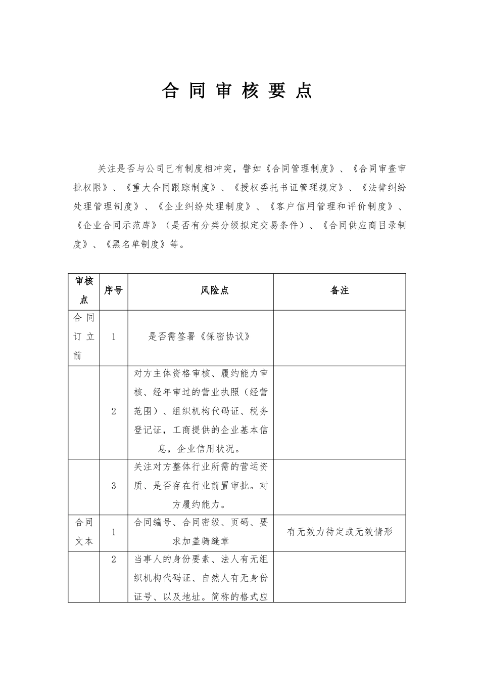 合同审核要点(表格版)_第1页