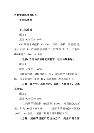 各种餐具洗涤剂配方