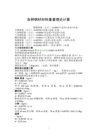 各种钢材材料重量理论计算