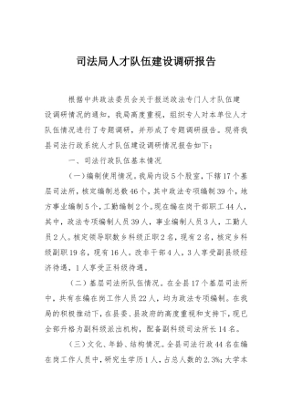司法局人才队伍建设调研报告