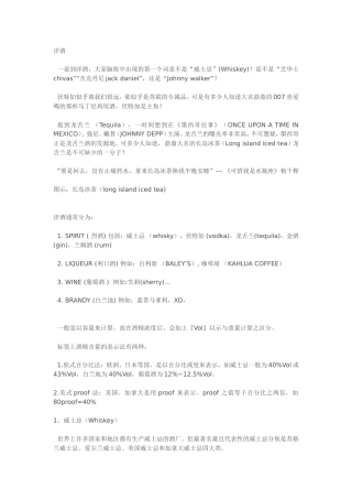 各种酒的英文常识