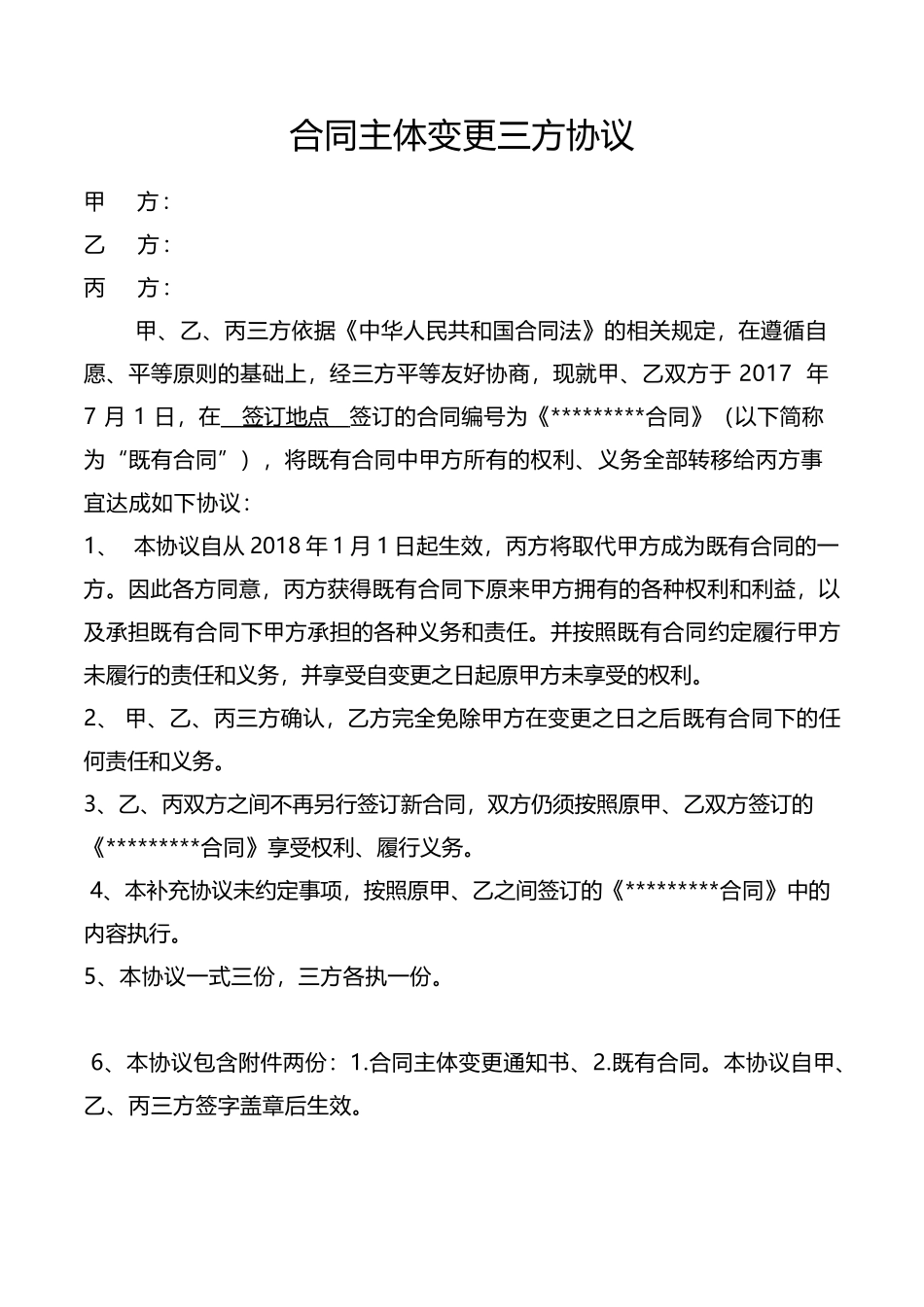 合同主体变更三方协议模版_第1页