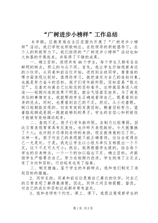 广树进步小榜样工作总结