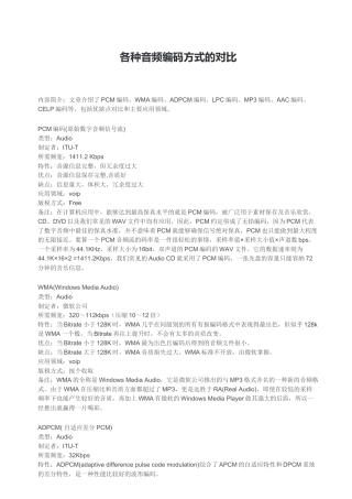 各种音频编码方式的对比