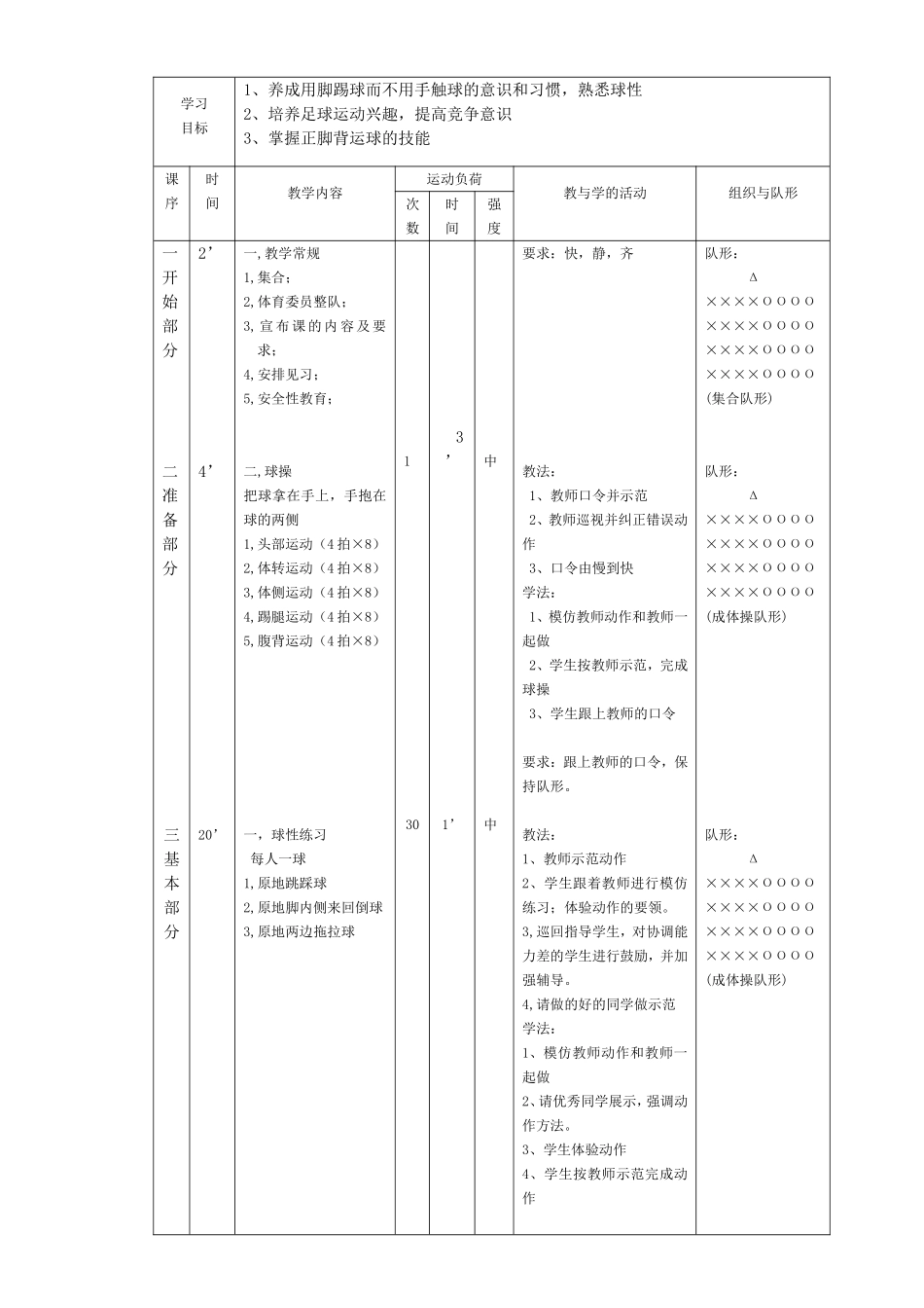 台儿庄区邳庄镇回民明德小学水平三《脚背正面运球》教学设计侯敬全_第2页