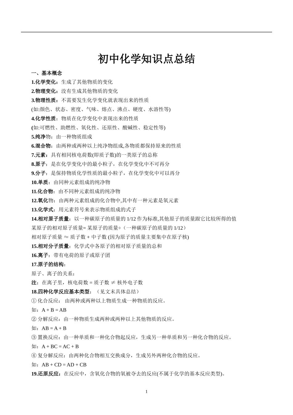 史上最全初中化学知识点总结及例题分析_第1页