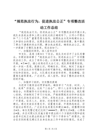 规范执法行为，促进执法公正专项整改活动工作总结
