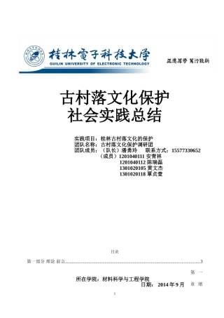 古村落文化的保护实践报告