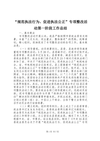 规范执法行为促进执法公正专项整改活动第一阶段工作总结