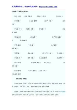 各种运动能量消耗表