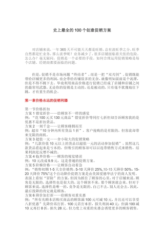 史上最全的100个创意促销方案