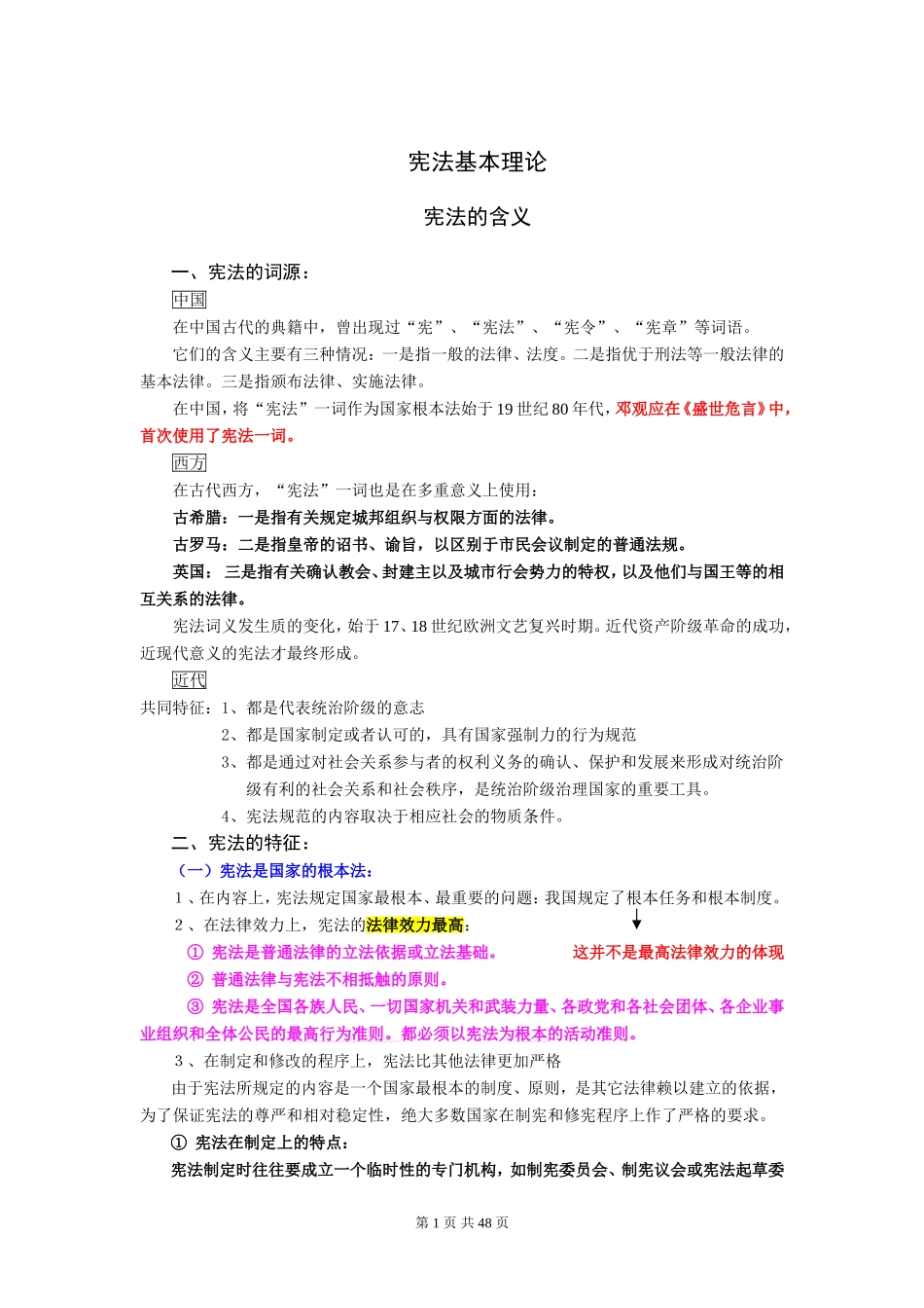 司法考试之【宪法】培训笔记_第1页