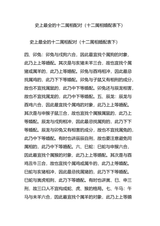 史上最全的十二属相配对(十二属相婚配表下)