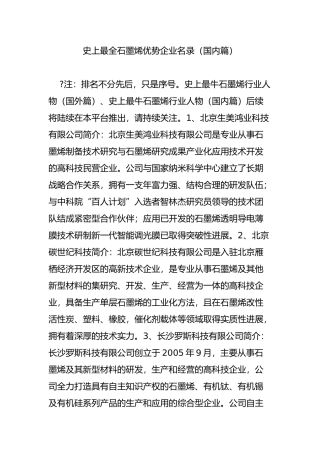 史上最全石墨烯优势企业名录(国内篇)