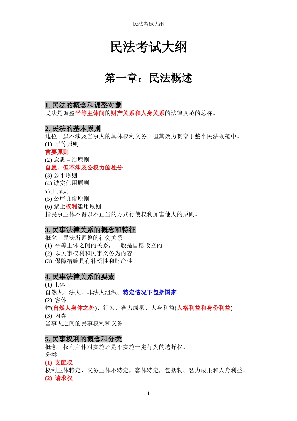 司考-民法大纲-打印_第1页