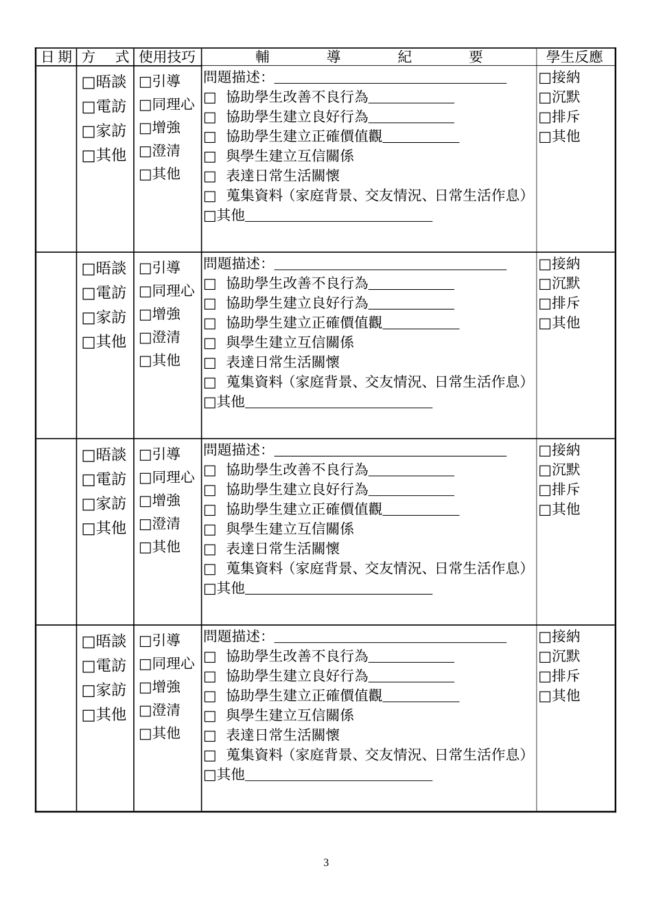 台中县建国国民小学关爱认辅学生个案辅导记录表_第3页