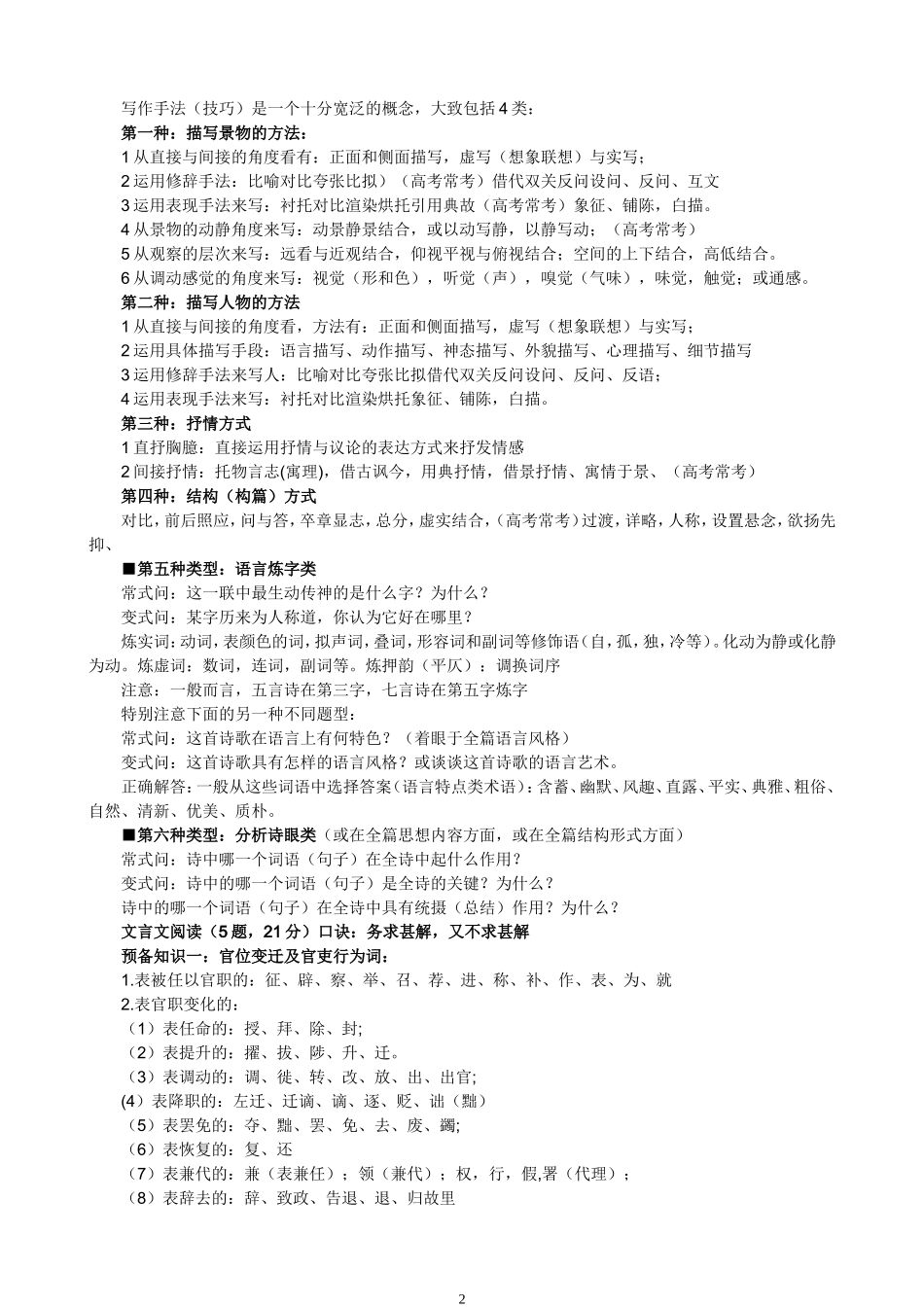 古诗文阅读与鉴赏答题技巧_第2页