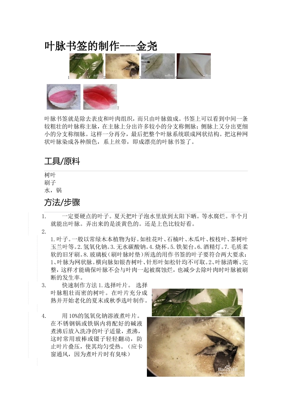 叶脉书签的制作方法_第1页