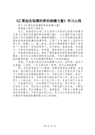 汇聚起实现濮阳梦的磅礴力量学习心得