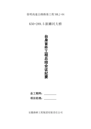 台身首件工程总结会议纪要