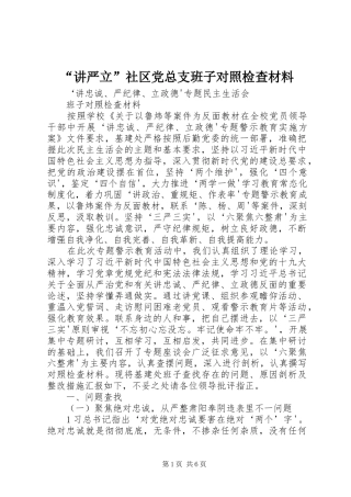 讲严立社区党总支班子对照检查材料
