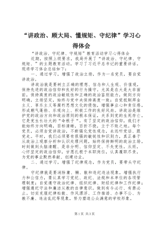 讲政治顾大局懂规矩守纪律学习心得体会
