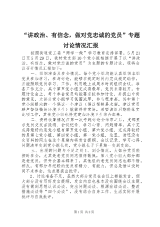 讲政治有信念，做对党忠诚的党员专题讨论情况汇报