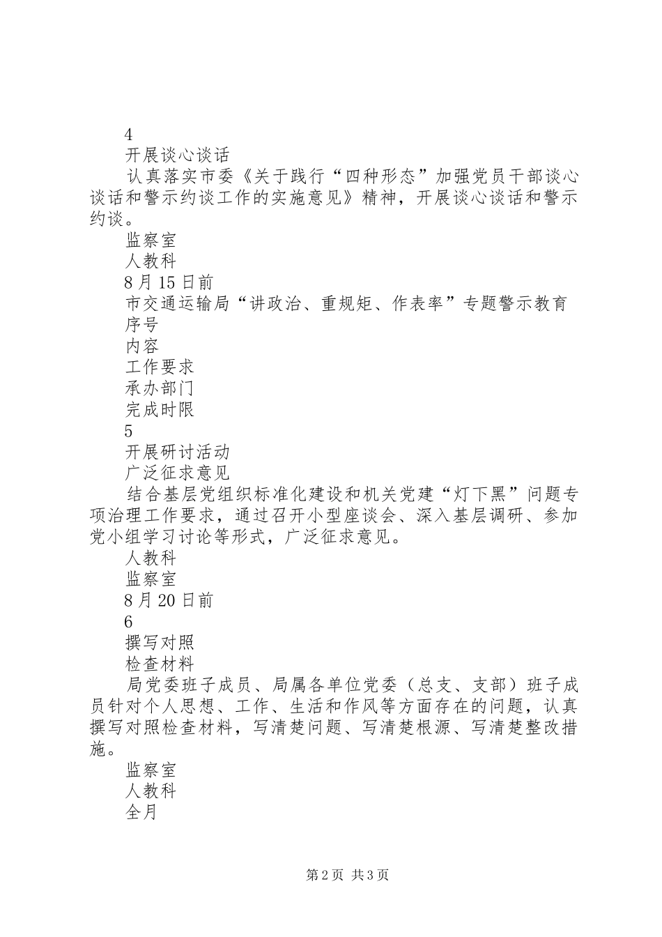 讲政治重规矩作表率专题警示教育第二阶段工作计划安排表_第2页