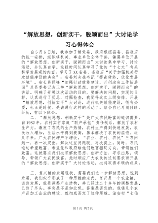 解放思想，创新实干，脱颖而出大讨论学习心得体会