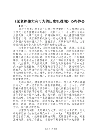 紧紧抓住大有可为的历史机遇期心得体会