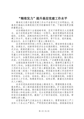 精准发力提升基层党建工作水平