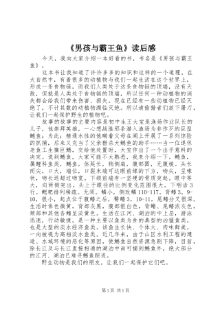 男孩与霸王鱼读后感