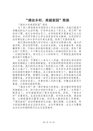 清洁乡村美丽家园简报