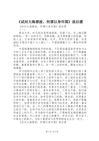 试问大海碧波，何谓以身许国读后感