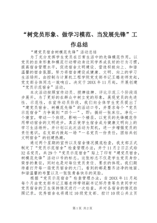 树党员形象做学习模范当发展先锋工作总结