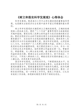 树立和落实科学发展观心得体会