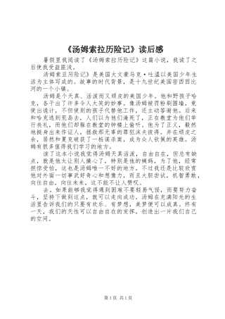 汤姆索拉历险记读后感