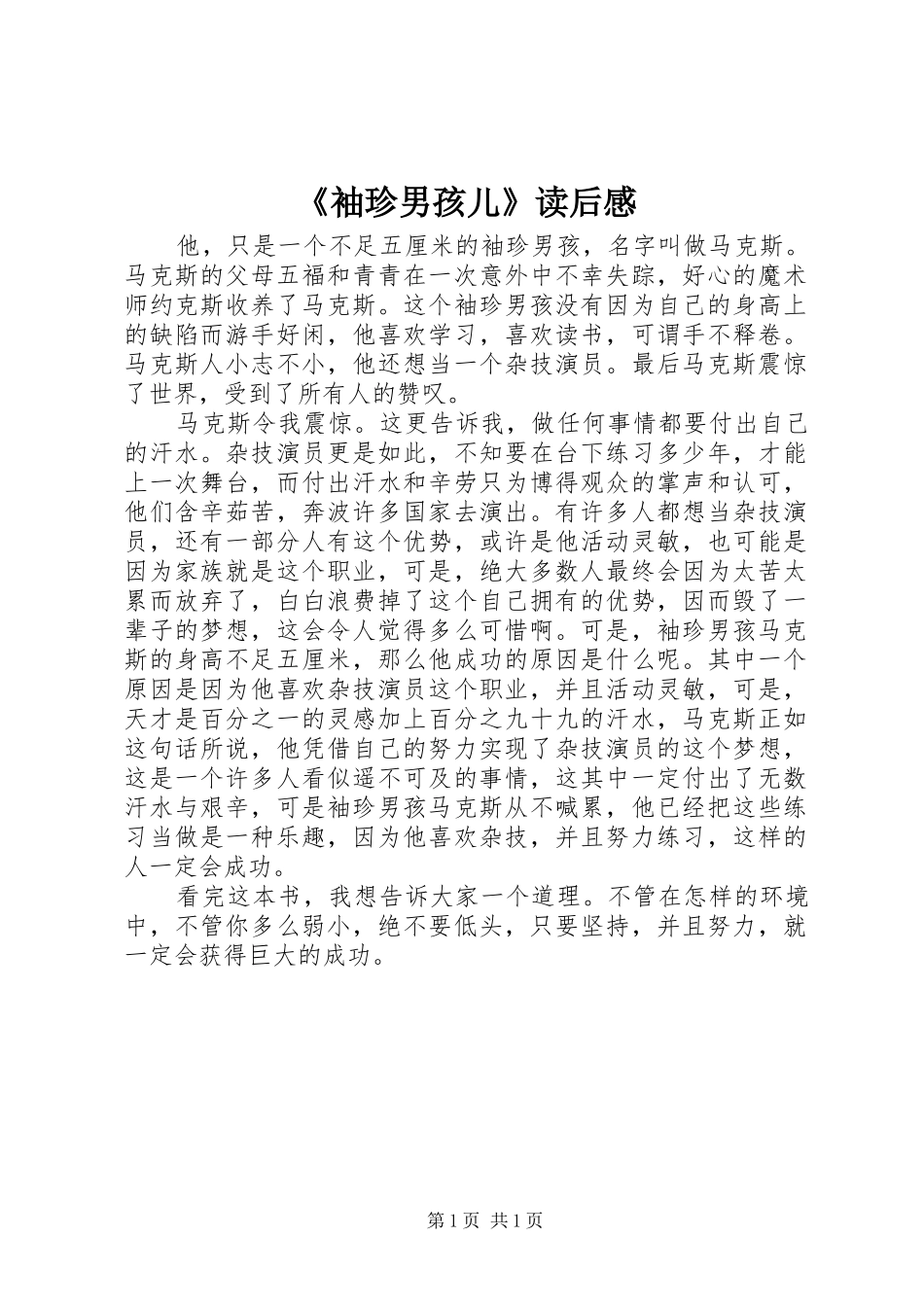 袖珍男孩儿读后感_第1页