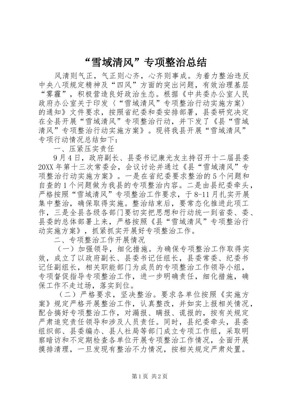 雪域清风专项整治总结_第1页