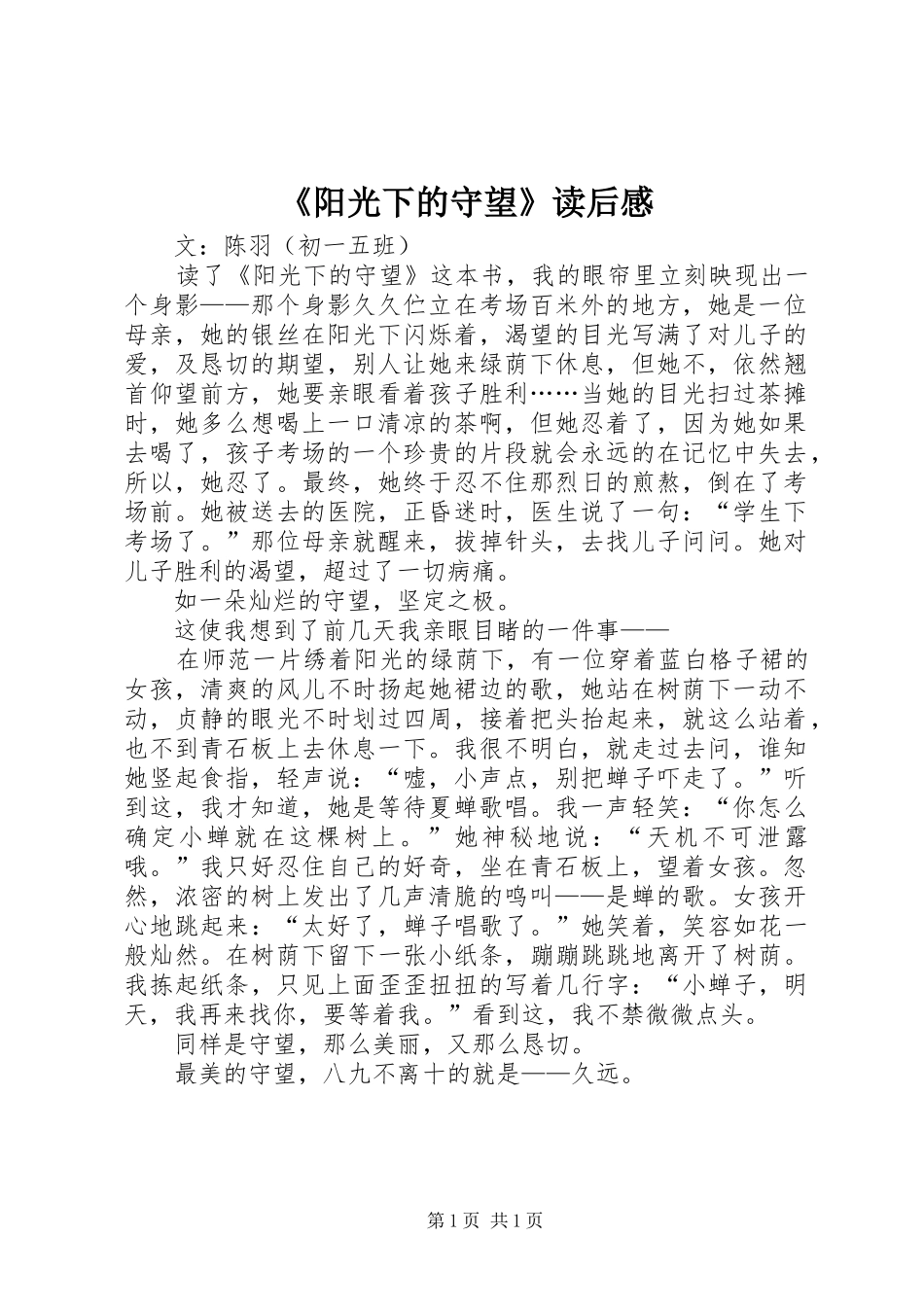 阳光下的守望读后感_第1页