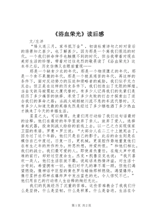 浴血荣光读后感