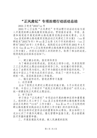 正风肃纪专项治理行动活动总结